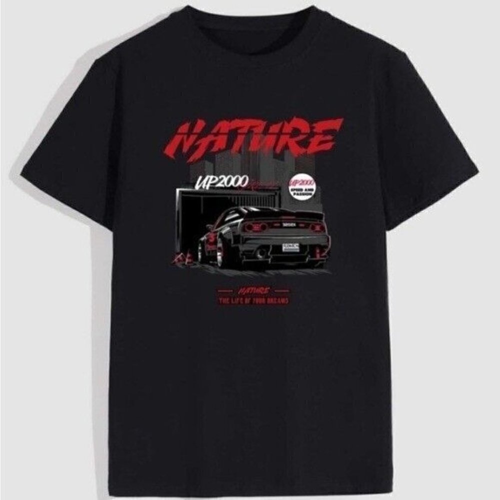 Romwe Guys Letter Car Graphic Tee Mens Size Small